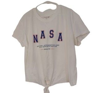 BUZZ ALDRIN NASA Graphics Women's Jrs 3XL White Tshirt w/ Tie Front